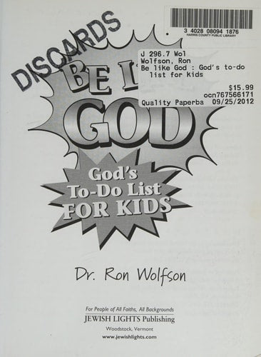 Be Like God: God's To-Do List for Kids by Dr. Ron Wolfson