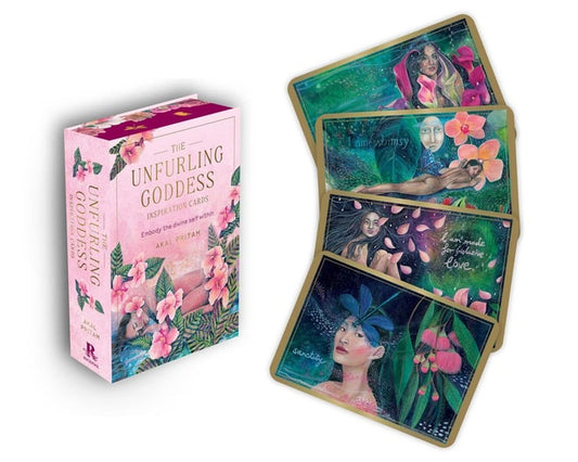The Unfurling Goddess Inspiration Cards: Embody the Divine Self Within (44 Gilded Cards, 16-Page Full-Color Booklet, and a Wooden Stand) by Akal Pritam